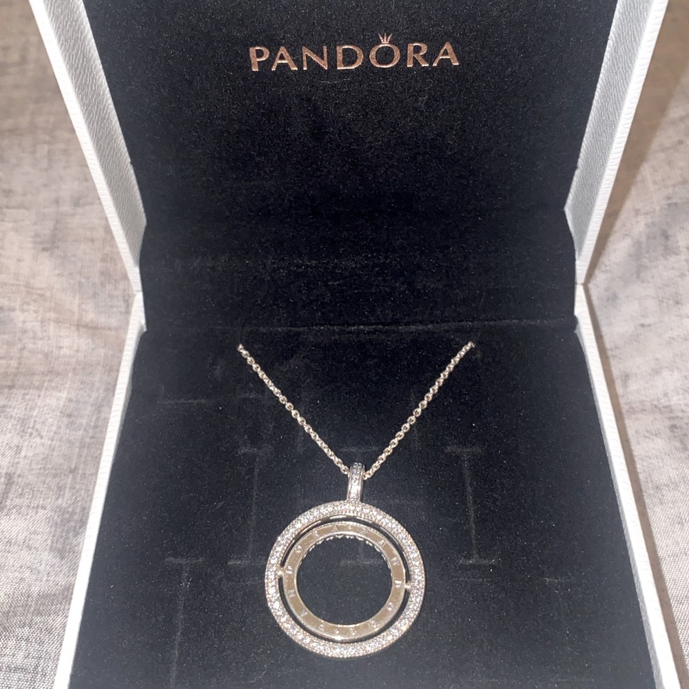 Pandora Sterling Silver Spinning Hearts Cubic Zirconia Necklace